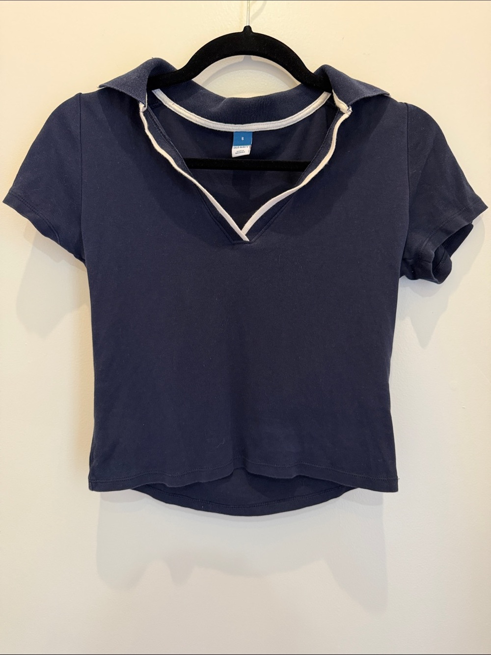 Old Navy Navy Crop Polo with White Contrast Trim